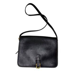 Vintage Coach Black Leather Crossbody Bag Saddle Bag